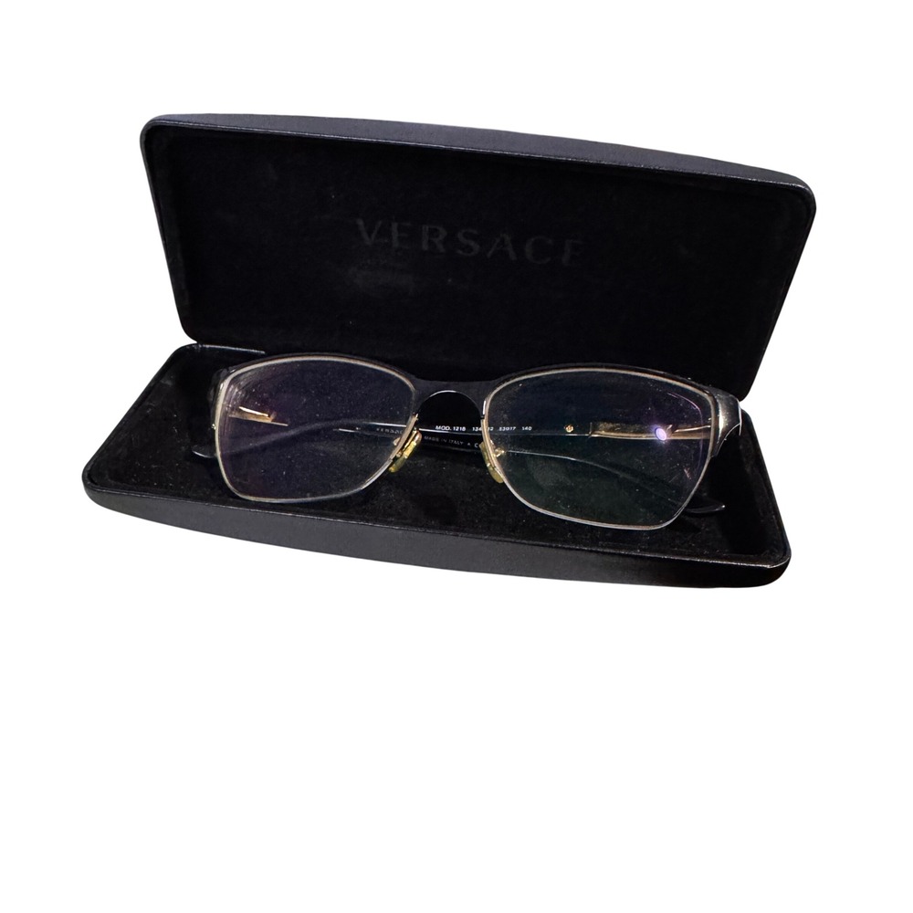 Versace Mod 1218 1342 Black Gold Semi Rimless Cat Eye Eyeglass Frames with Case - Picture 5 of 6